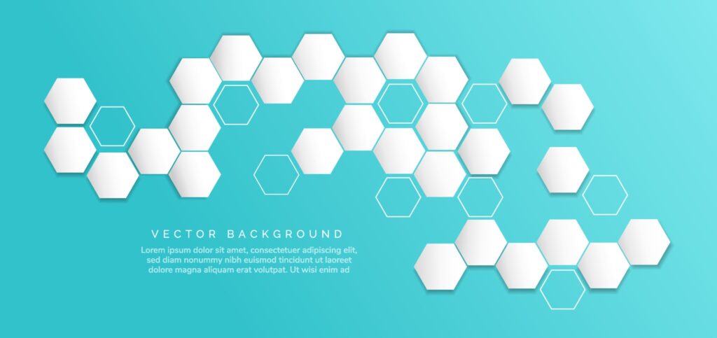 Abstract white hexagon and hexagon lines on blue background with space for text. Free Vector