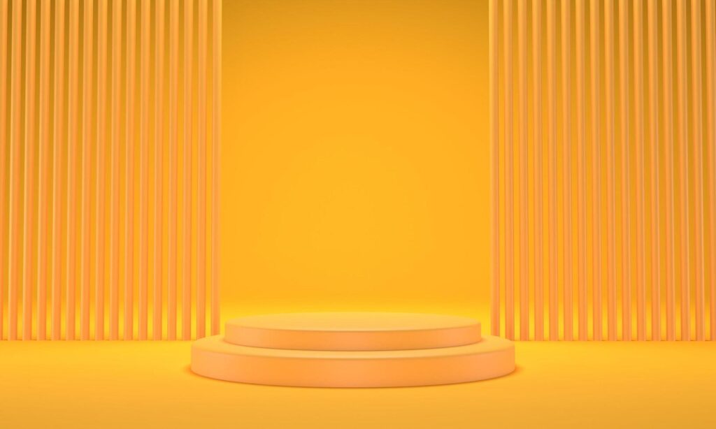 Abstract yellow background. 3d rendering with podium. Minimal scene. Stock Free