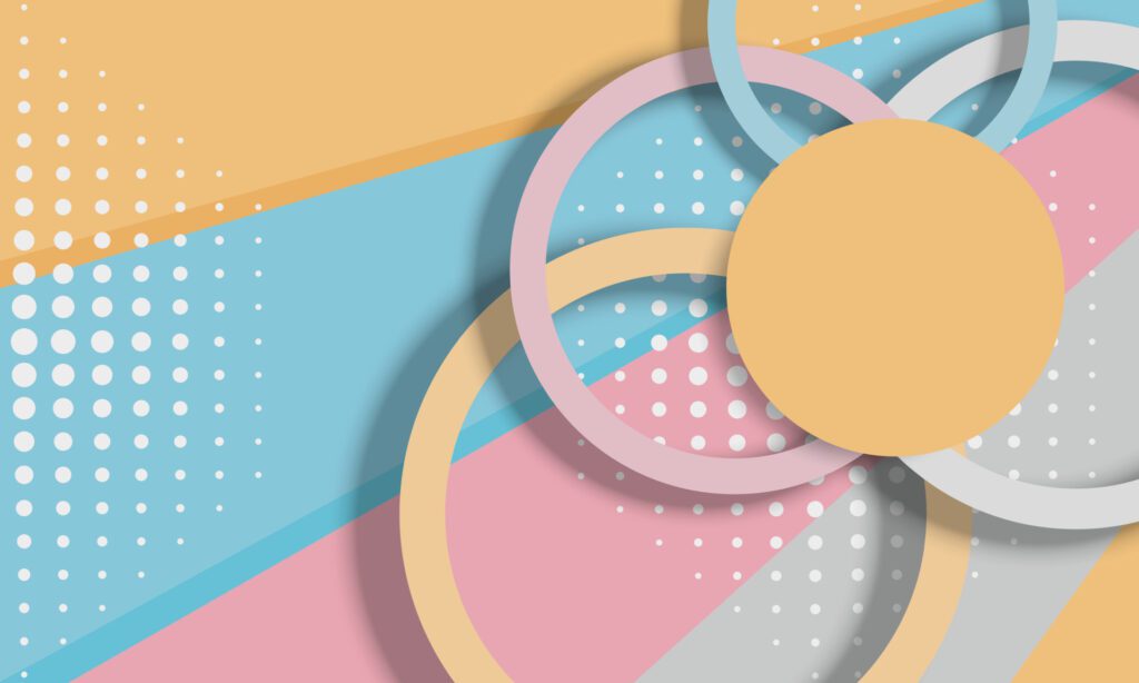 Abstract yellow, pink, blue and gray circle on the colorful triangle pattern background. Free Vector