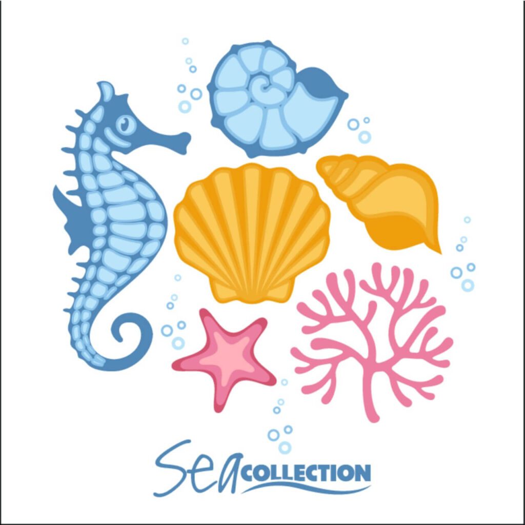 Vector set of sea fauna.