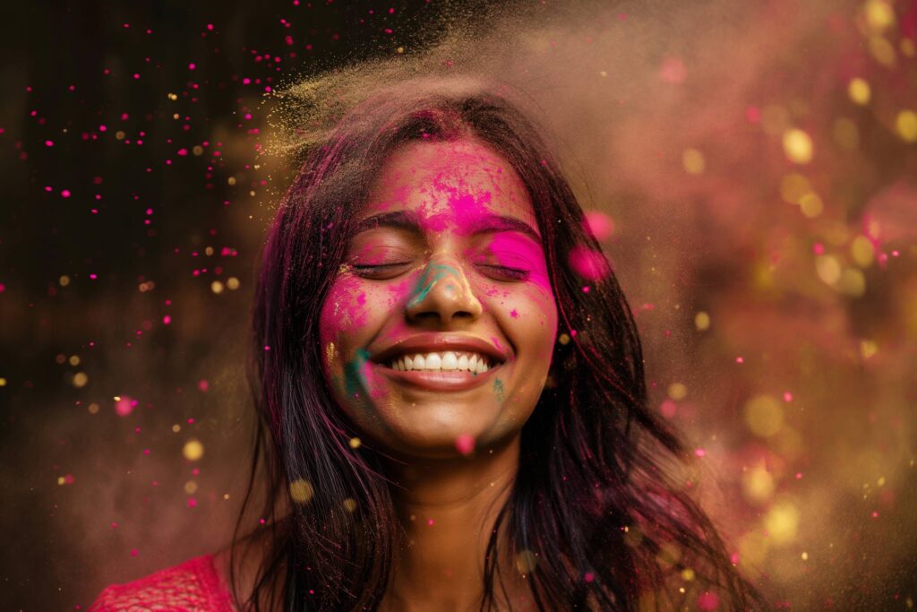 Action Portrait of a Hindi Woman at the Holi Festival Stock Free