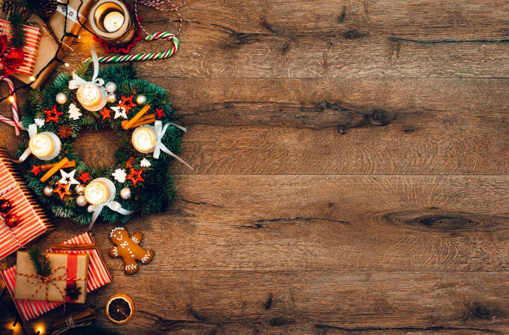 Advent Wreath with Gifts, Christmas Background Free Photo