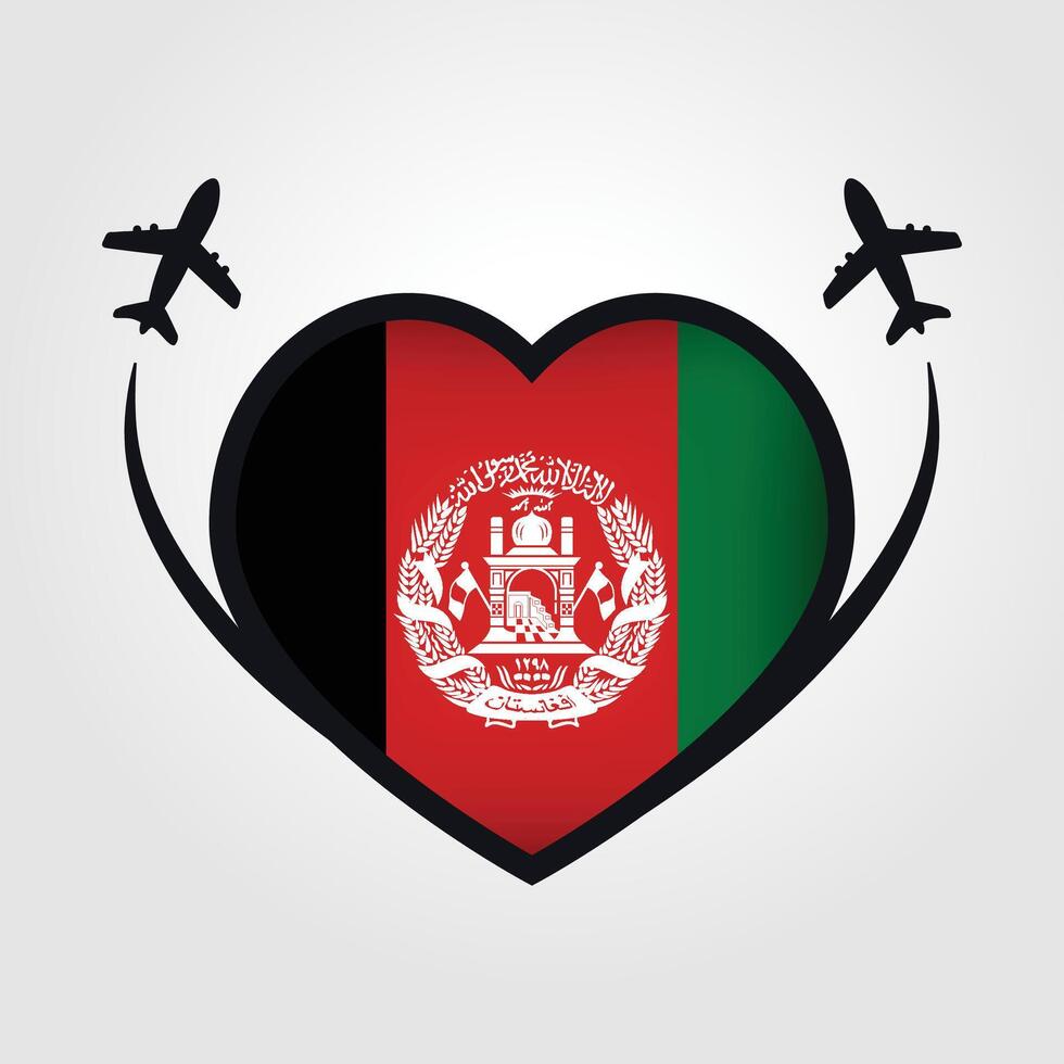 Afghanistan Travel Heart Flag With Airplane Icons Stock Free