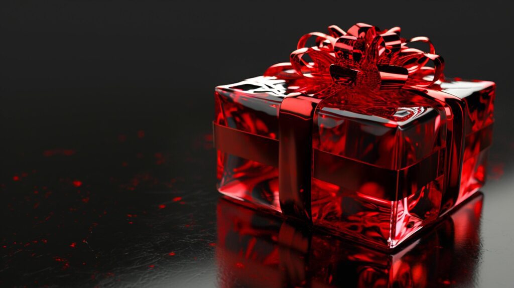 3D gemstone Gift Box Heart, Ribbon, Empty Space, Top View, black background Ai generated Free Photo