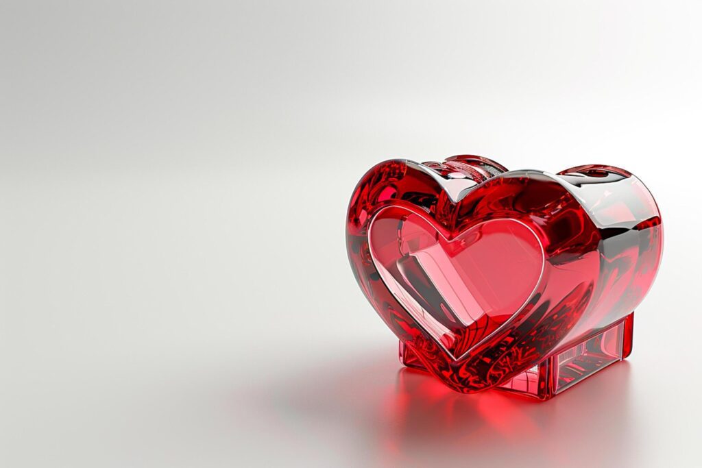 3D Top View of Luxury Gift Box heart with transparent effect diamond, Empty Space, Ai generated Free Photo