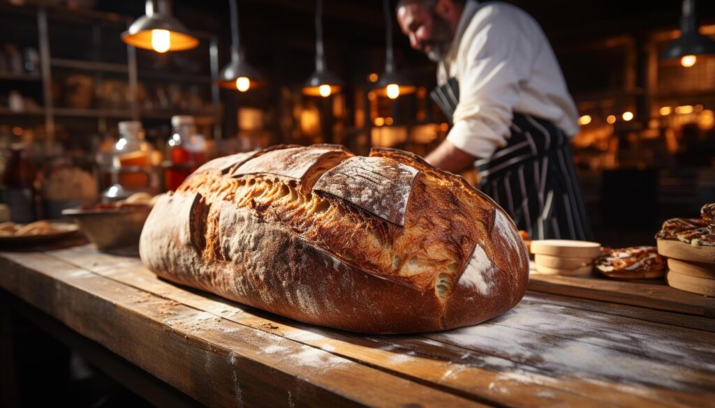 A baker hand crafts homemade, organic bread indoors generated by AI Free Photo