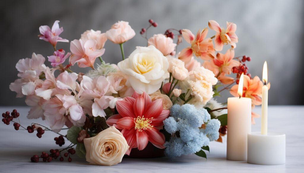 A beautiful bouquet of multi colored flowers brings romance generated by AI Free Photo