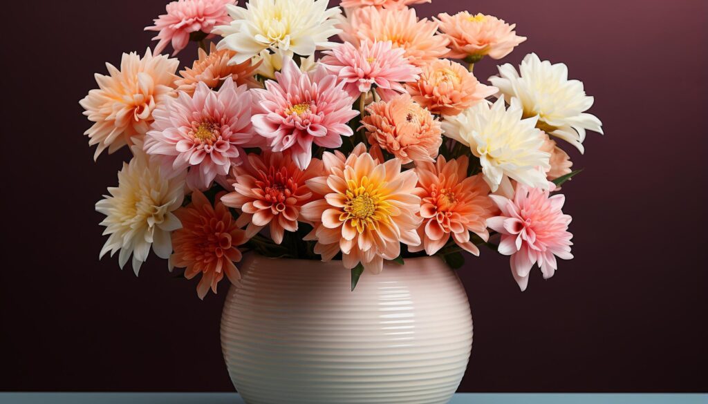 A beautiful bouquet of multi colored flowers decorates the table generated by AI Free Photo