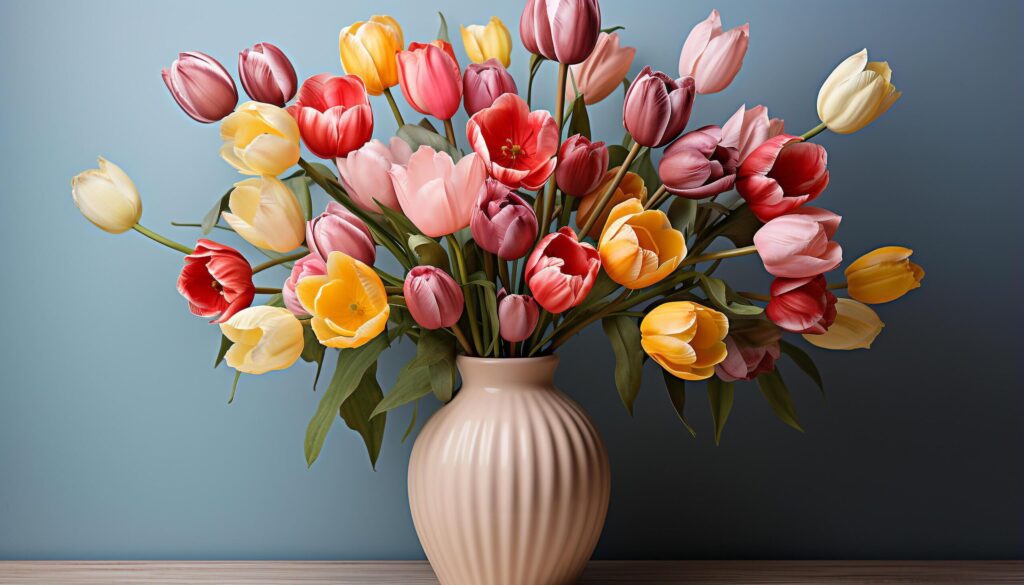 A beautiful bouquet of tulips, nature gift of elegance generated by AI Free Photo