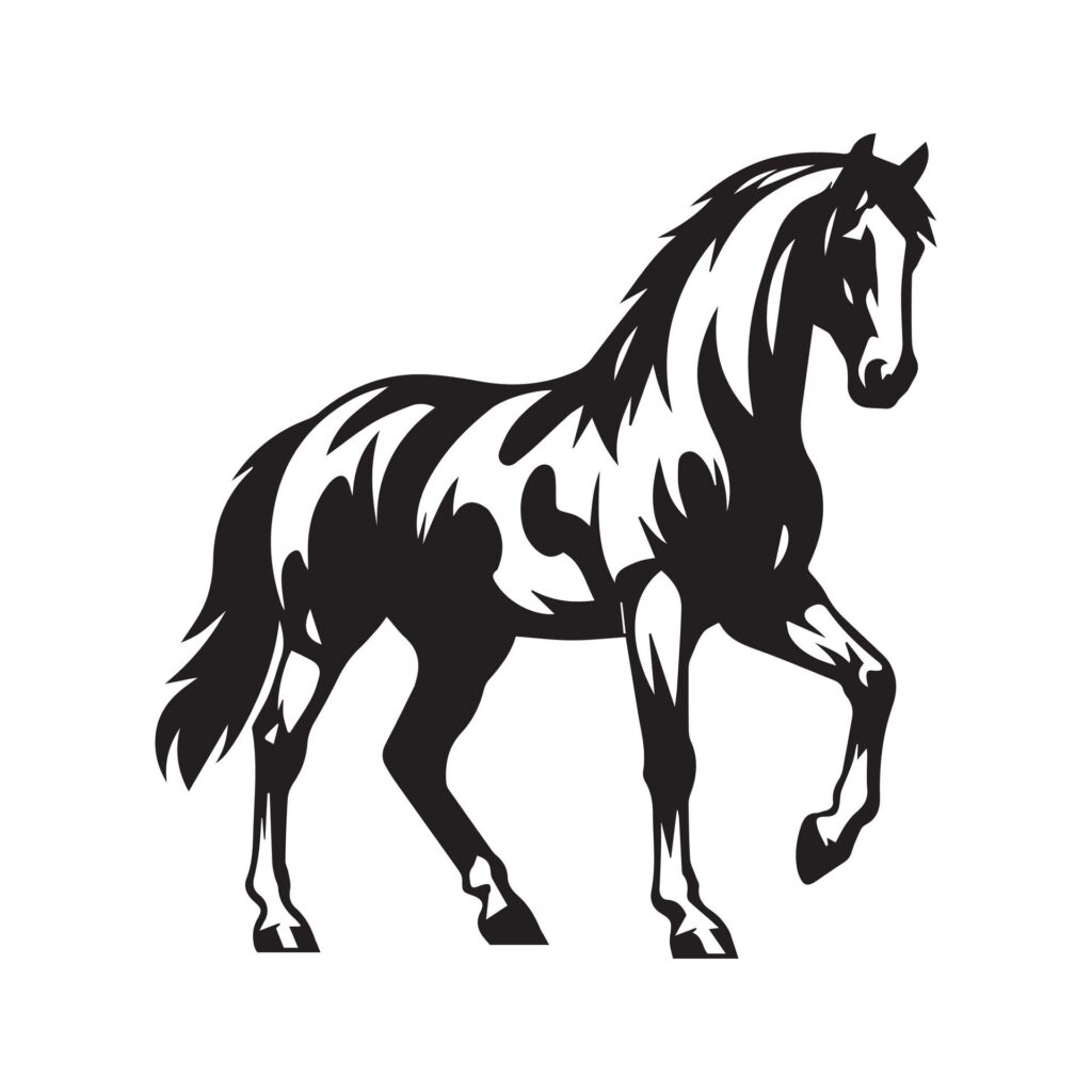 a black and white drawing of a horse on a white background Free Vector