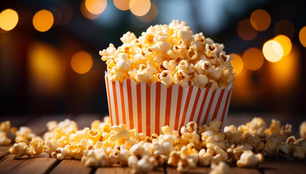 A bright yellow bowl of popcorn for a movie snack generated by AI Free Photo