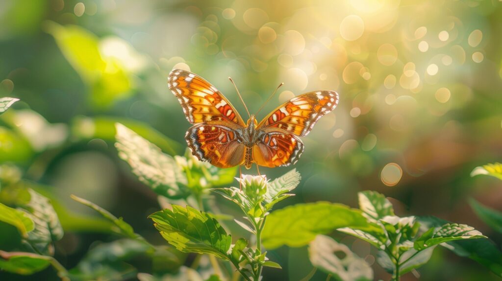 A butterfly rests on a lush green tree in the garden, adding beauty to the natural surroundings. Free Photo