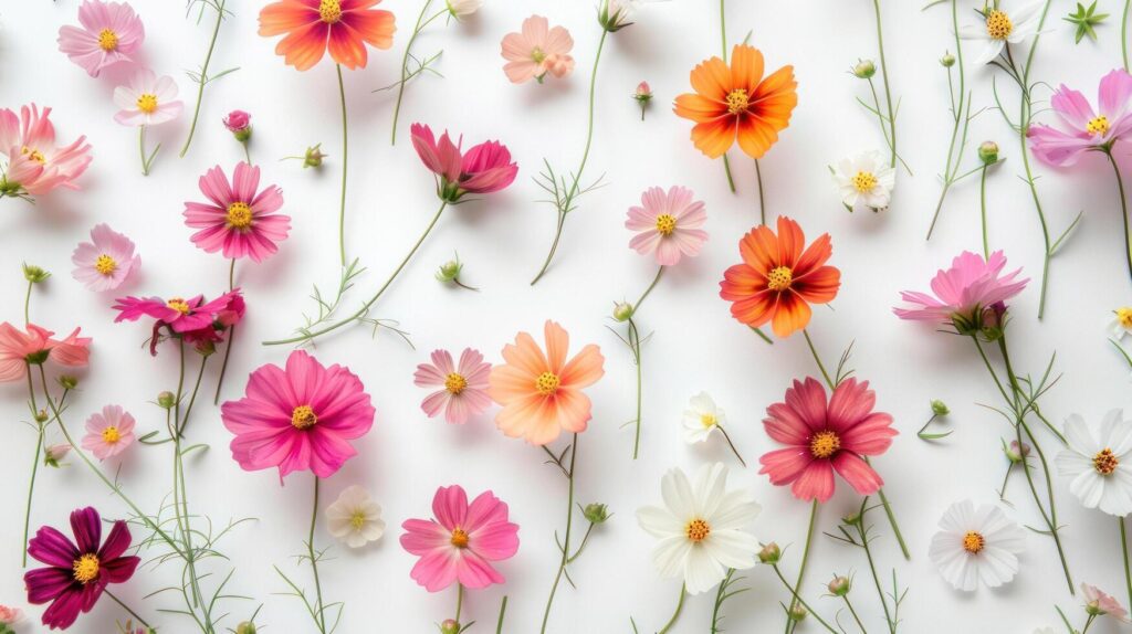 AI generated A clean, white background with a delicate pattern of small, colorful flowers Stock Free