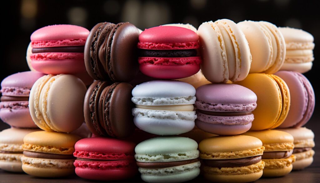 A colorful macaroon stack, a sweet French indulgence celebration generated by AI Free Photo