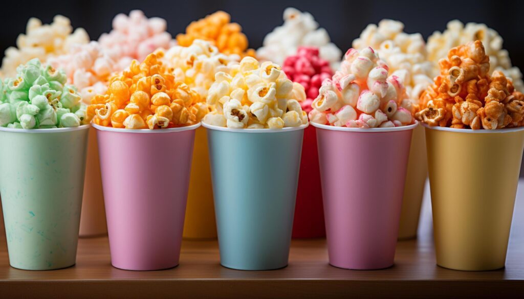 A colorful snack collection in disposable cups, refreshing and sweet generated by AI Free Photo