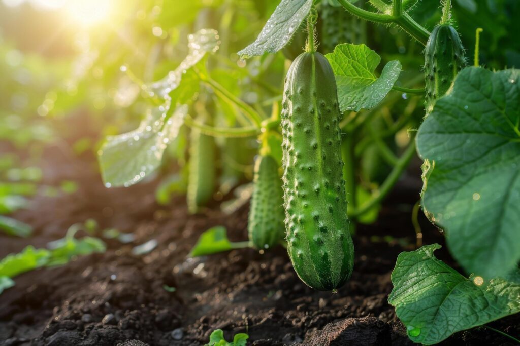 A Cucumber Grows in a Garden Free Photo