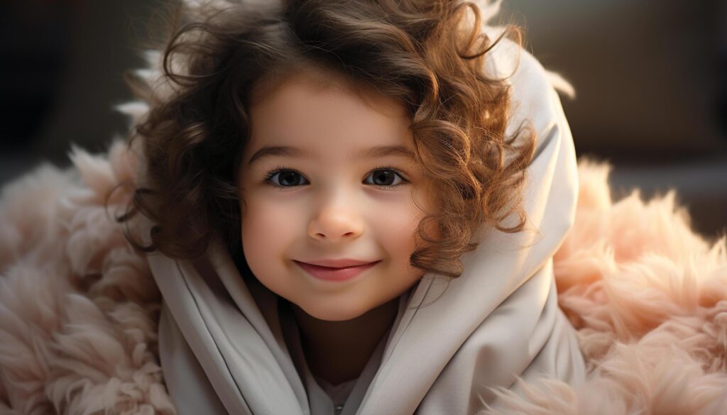 A cute, smiling child, portrait of happiness and innocence generated by AI Free Photo