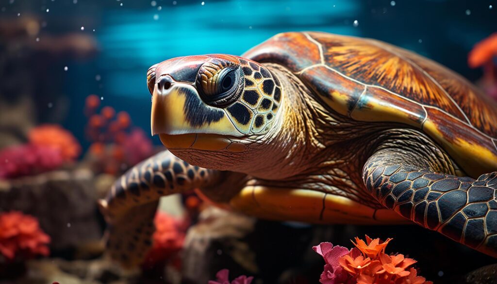 A cute turtle in the wild, underwater, surrounded by beauty generated by AI Free Photo