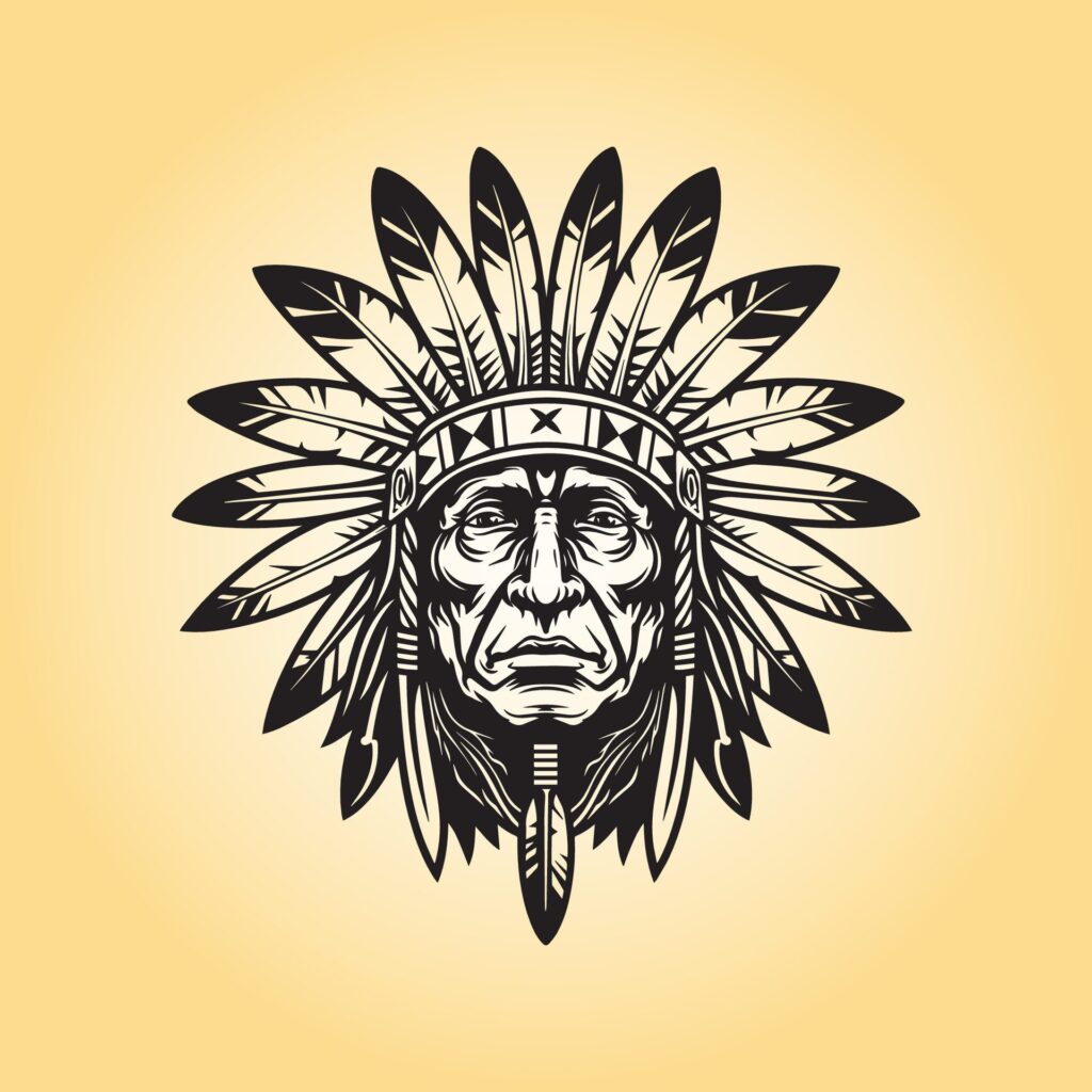 a drawing of a native American head with a headdress illustration Free Vector