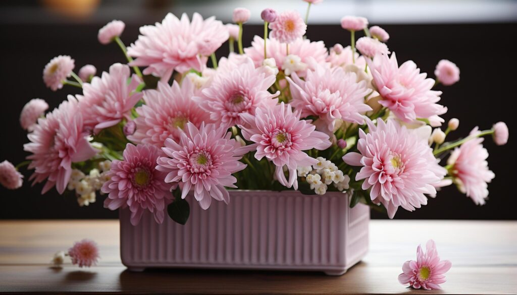 A fresh bouquet of pink daisies brings nature indoors generated by AI Free Photo