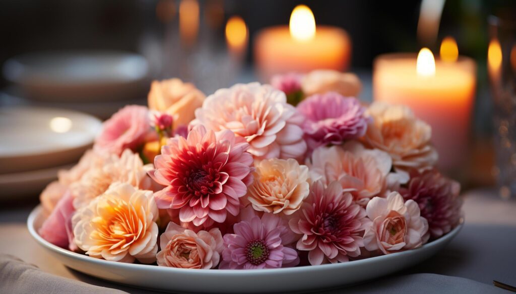 A fresh bouquet of pink flowers brings romance and elegance generated by AI Free Photo