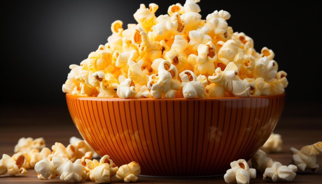 A fresh bowl of popcorn for a movie night generated by AI Free Photo