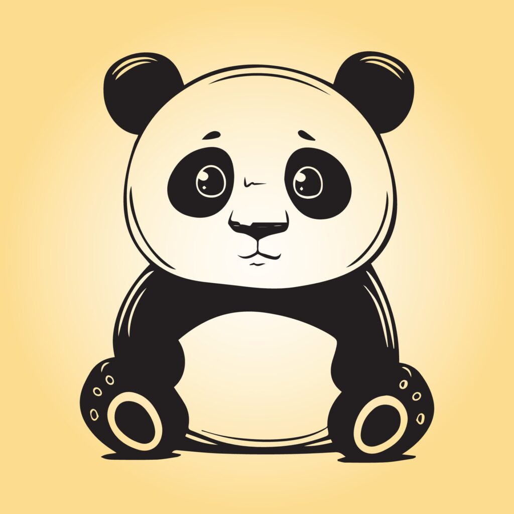 A Giant panda Cartoon vector illustration is on a yellow background Free Vector