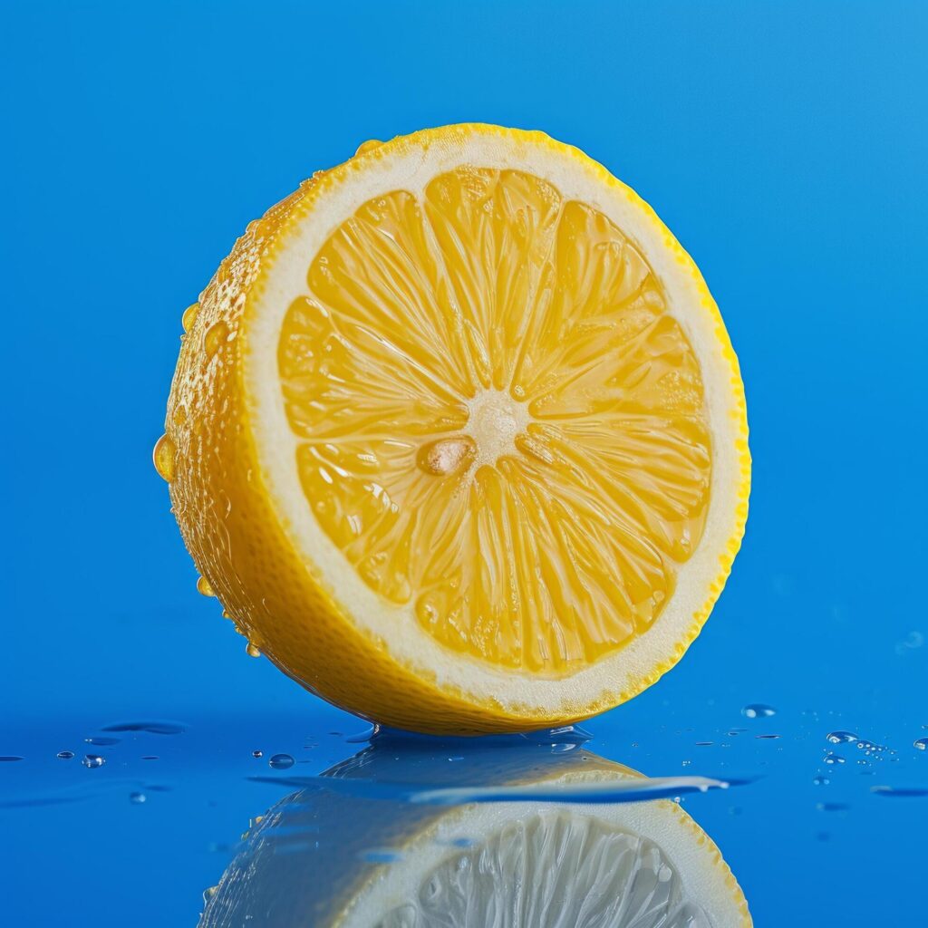 A Half Organic Lemon Photographed on a Blue Background Free Photo