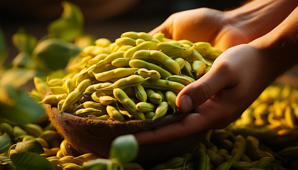 A hand holds ripe, organic fruit, symbolizing healthy eating generated by AI Free Photo