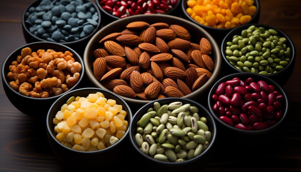 A healthy bowl of organic lentil and vegetable variety generated by AI Free Photo