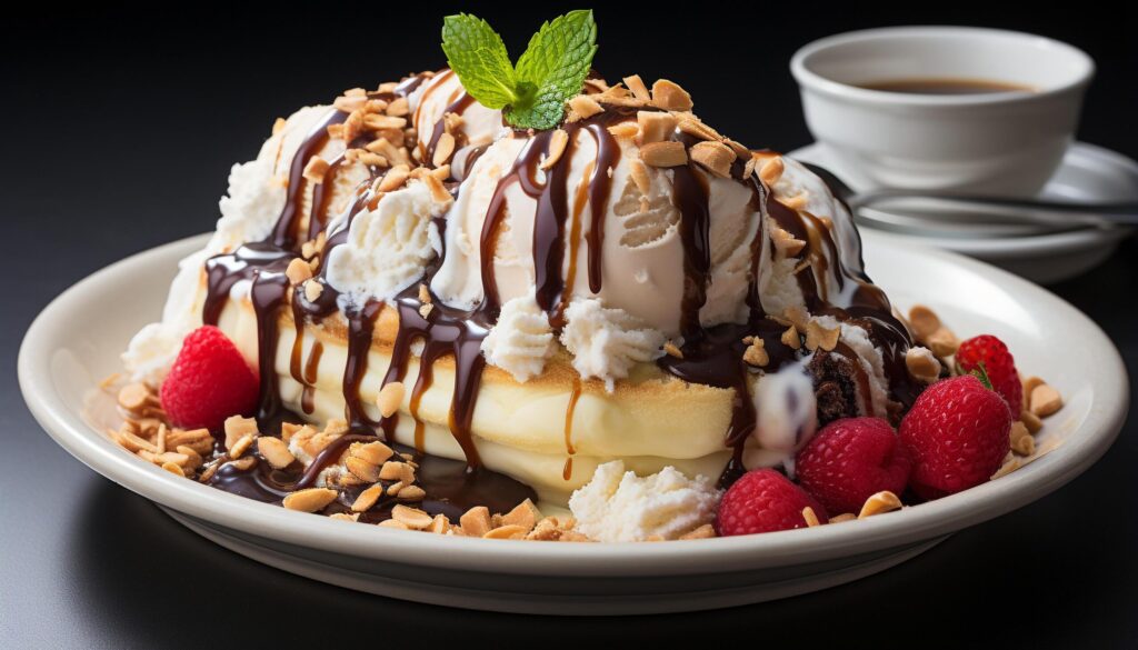 A homemade gourmet dessert chocolate pancake with fresh berries generated by AI Free Photo