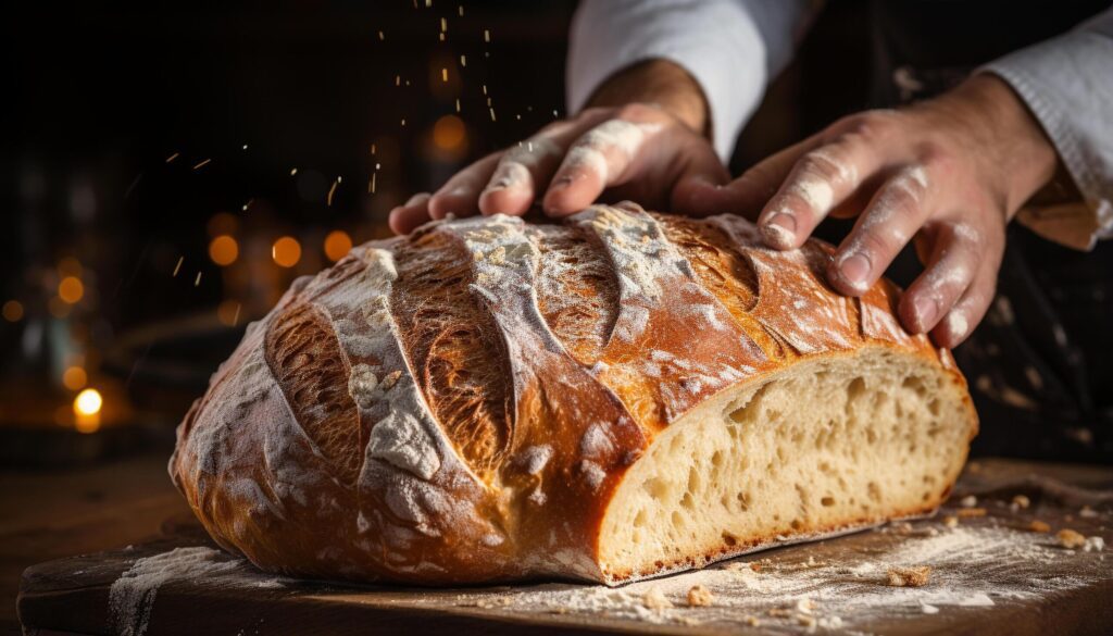 A homemade loaf of bread, fresh from the oven generated by AI Free Photo