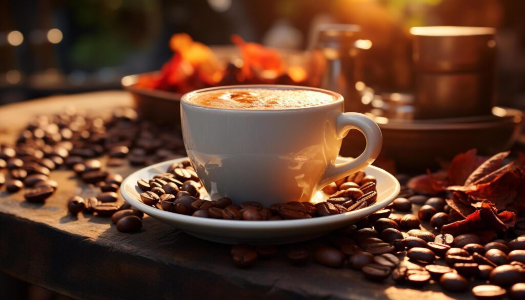 A hot cappuccino on a wooden table, pure freshness generated by AI Free Photo