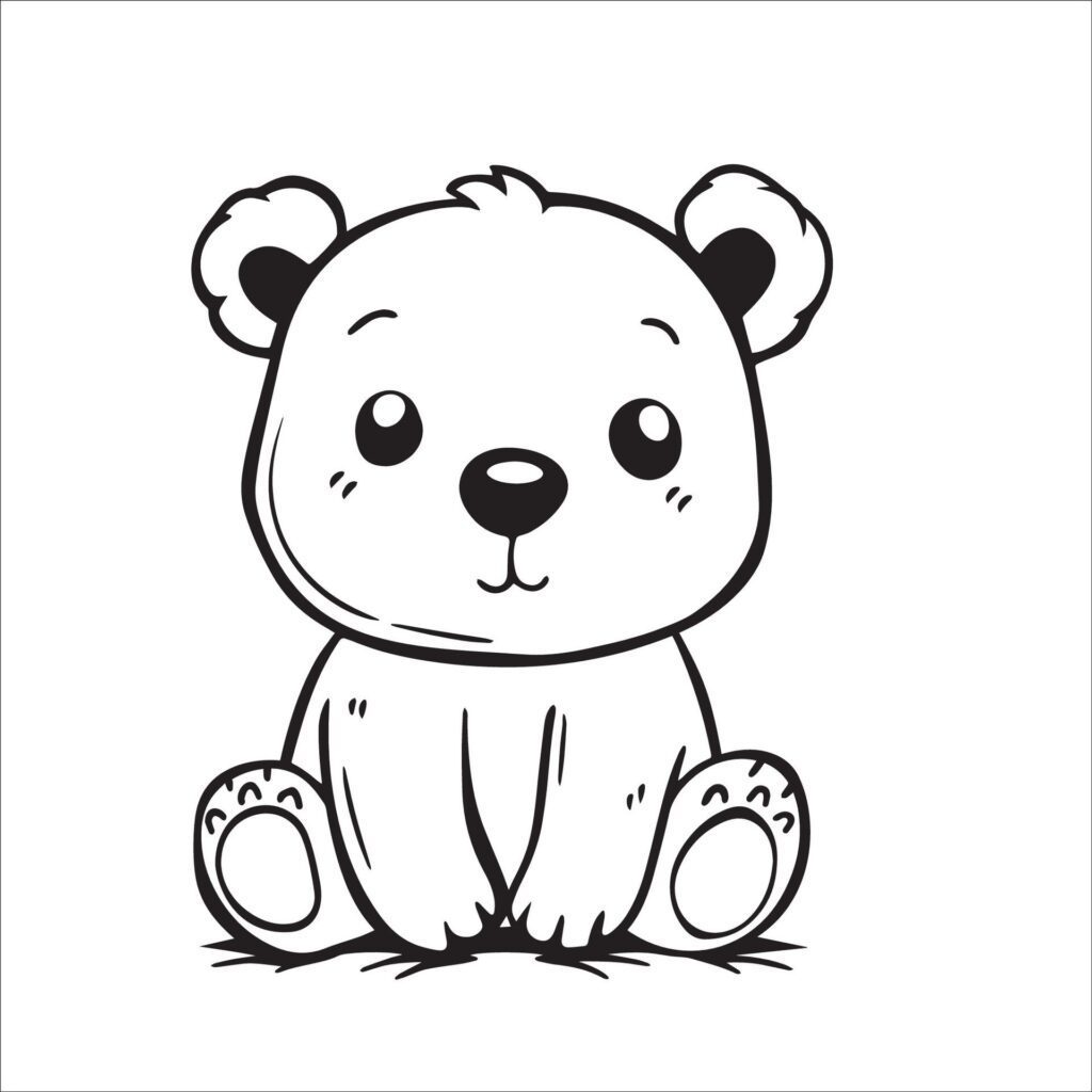 A vector illustration of a black and white Bear sitting Free Vector