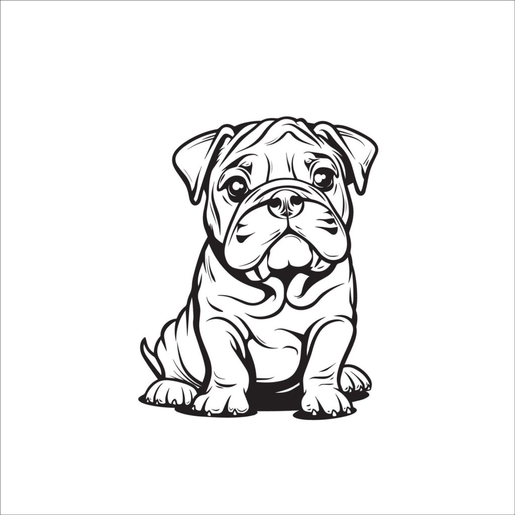 A vector illustration of a black and white Bulldog dog sitting Free Vector