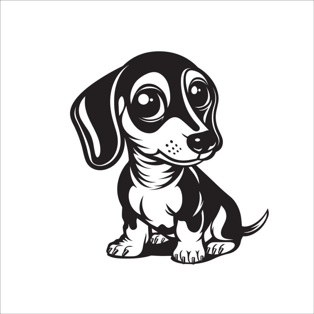 A vector illustration of a black and white Dachshund dog sitting Free Vector