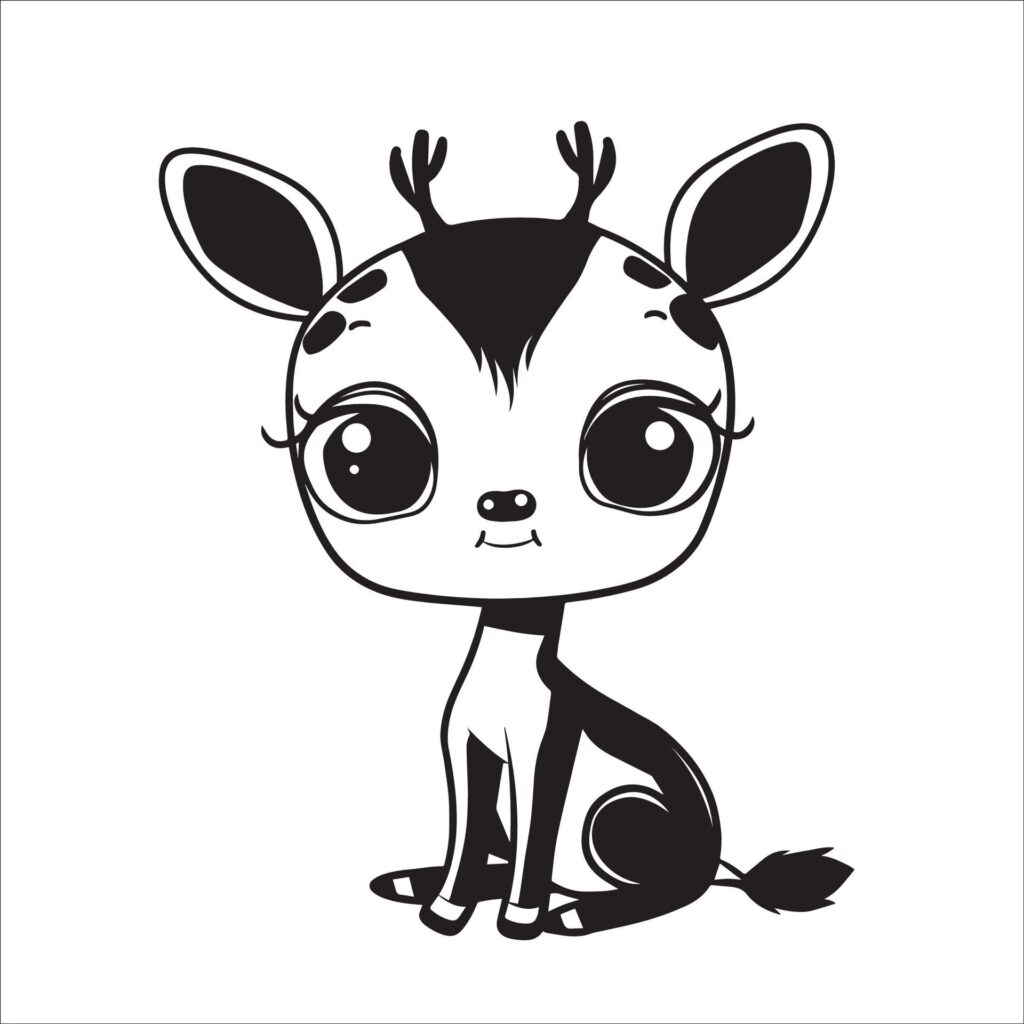 A vector illustration of a black and white Deer sitting Free Vector