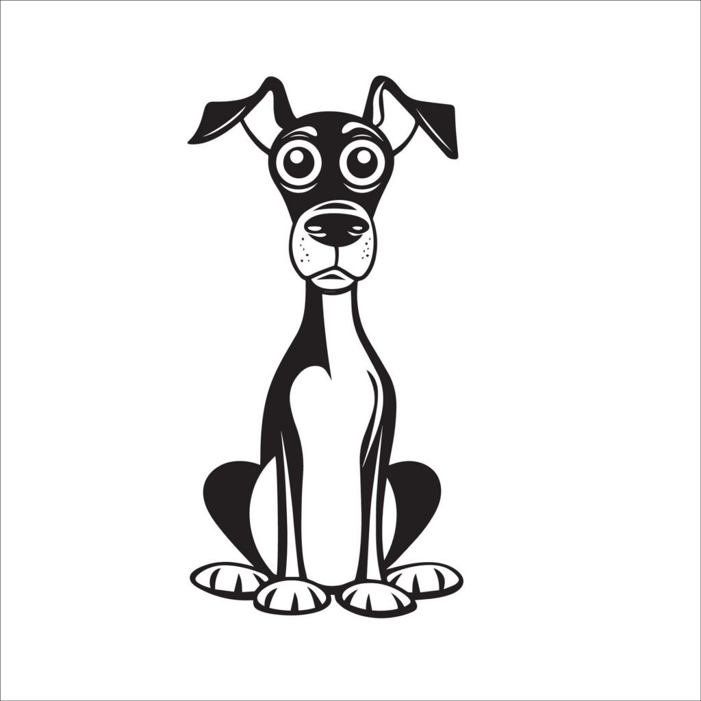 A vector illustration of a black and white Dobermann dog sitting Free Vector