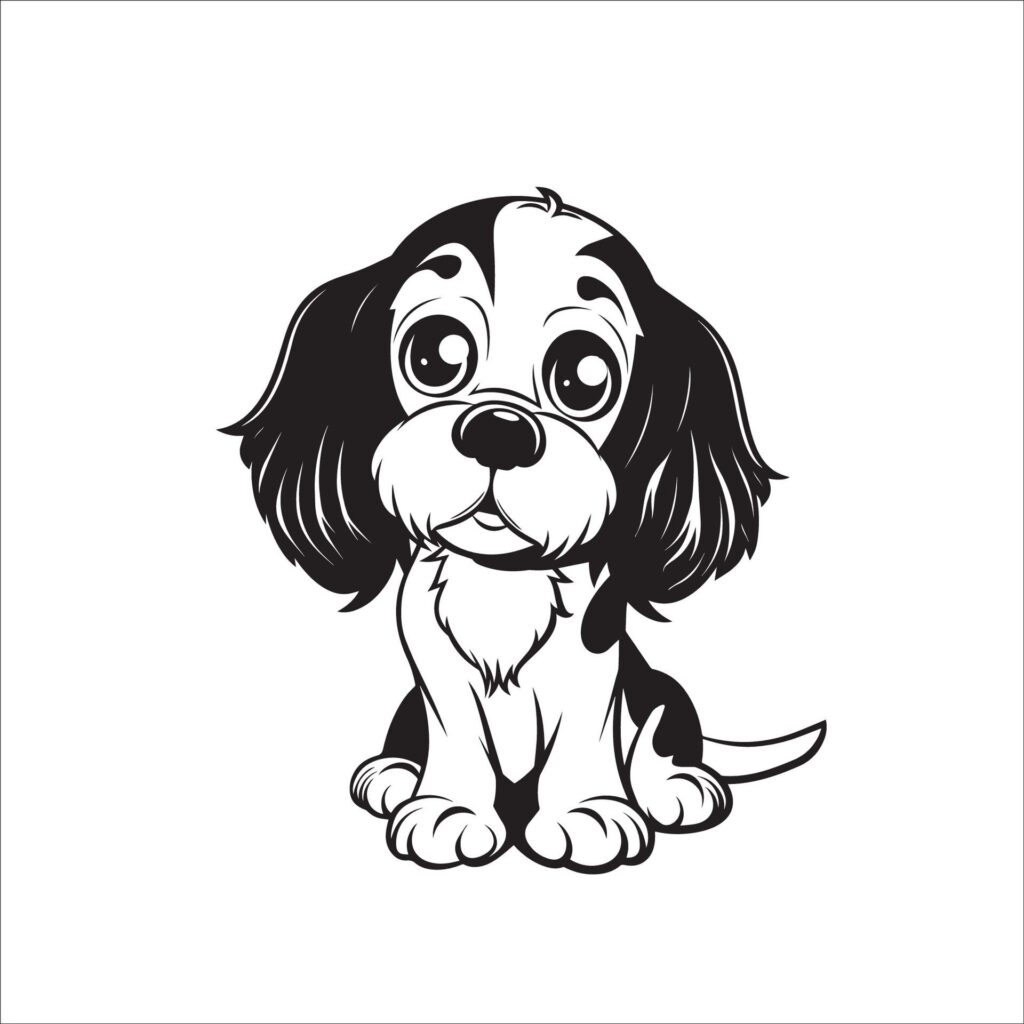 A vector illustration of a black and white English Cocker Spaniel dog sitting Free Vector