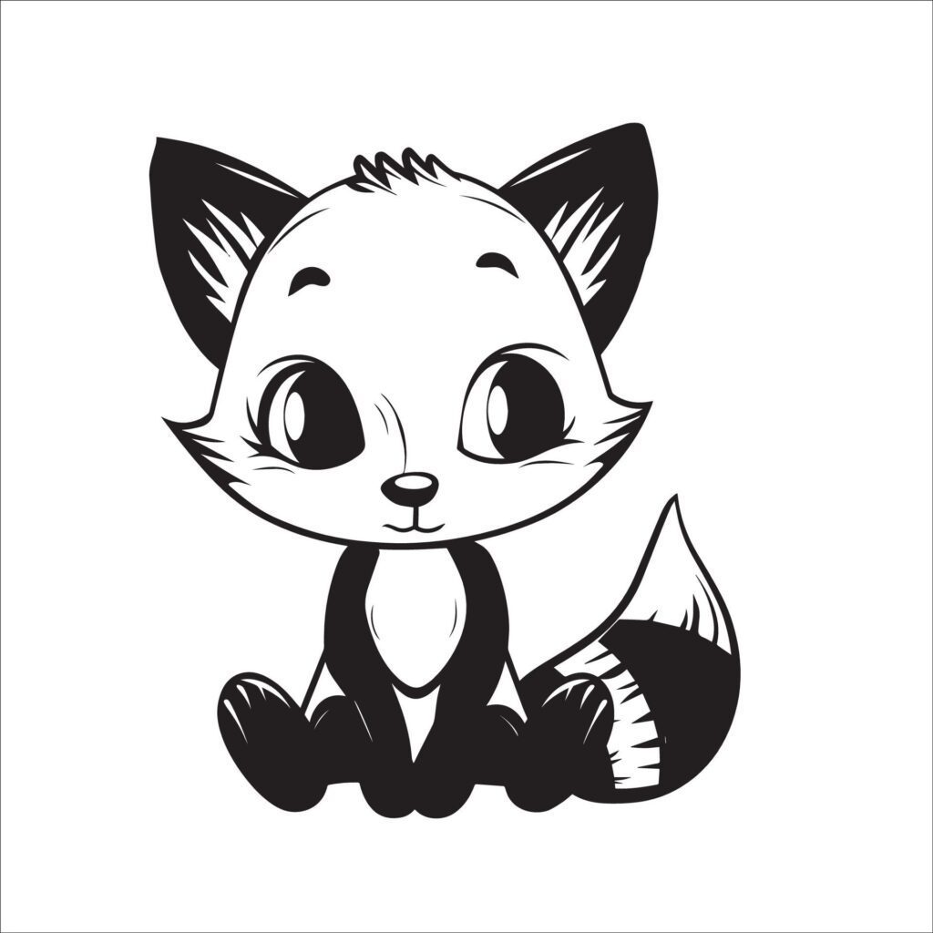 A vector illustration of a black and white Fox sitting Free Vector