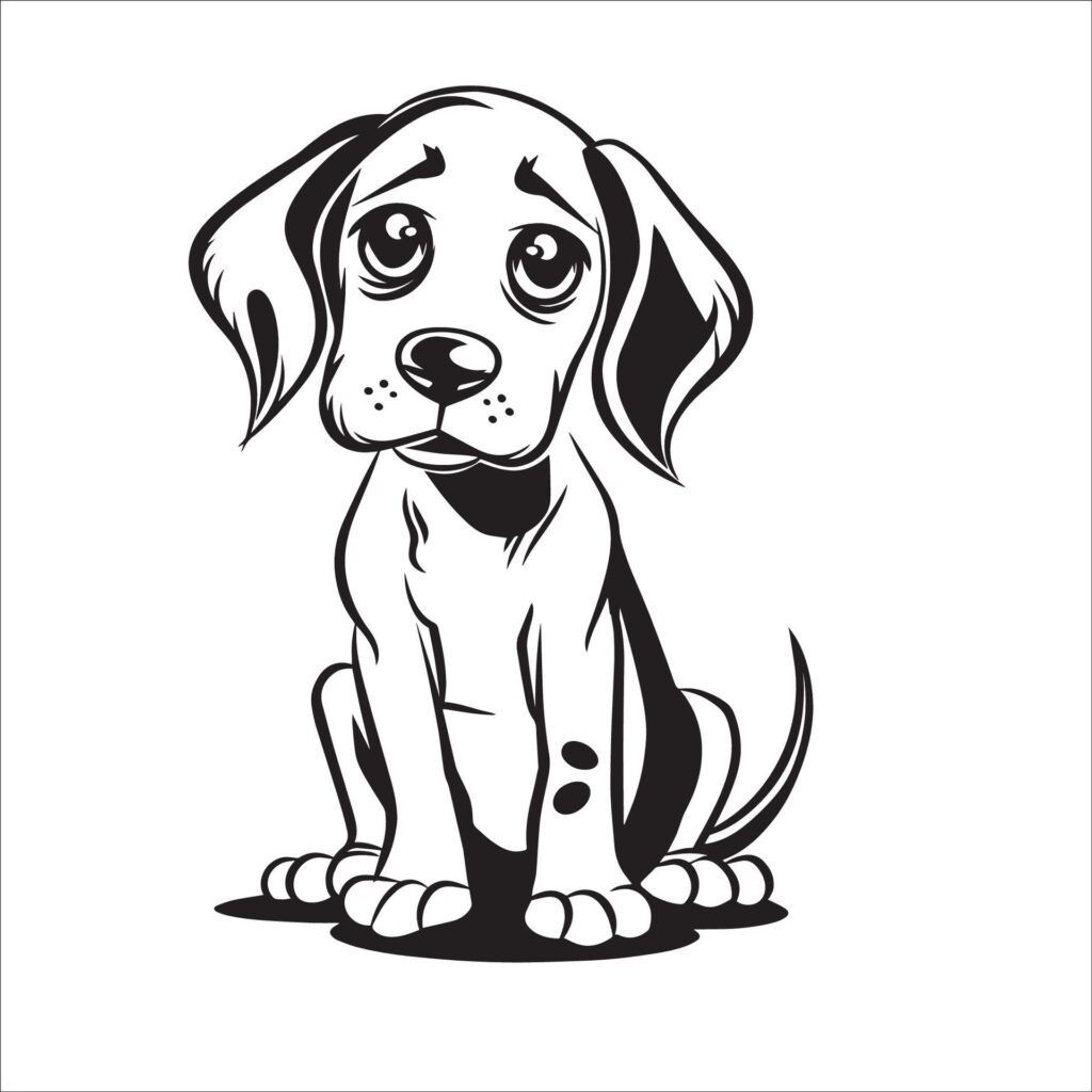 A vector illustration of a black and white German Shorthaired Pointer dog sitting Free Vector