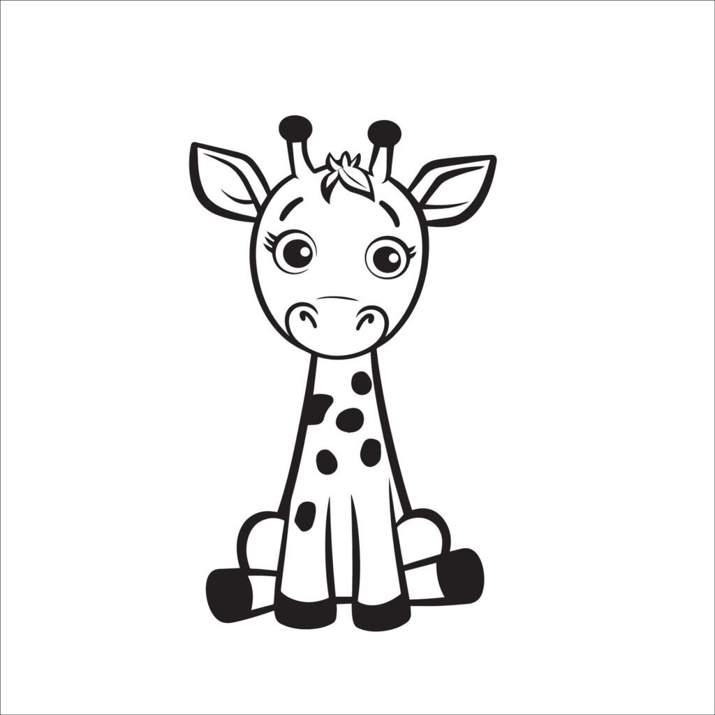 A vector illustration of a black and white Giraffe sitting Free Vector