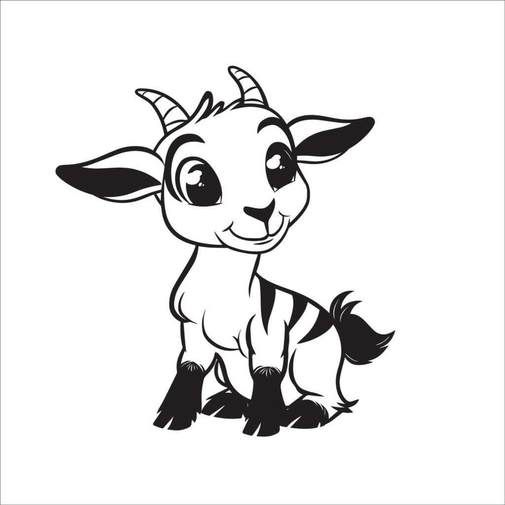 A vector illustration of a black and white Goat sitting Free Vector