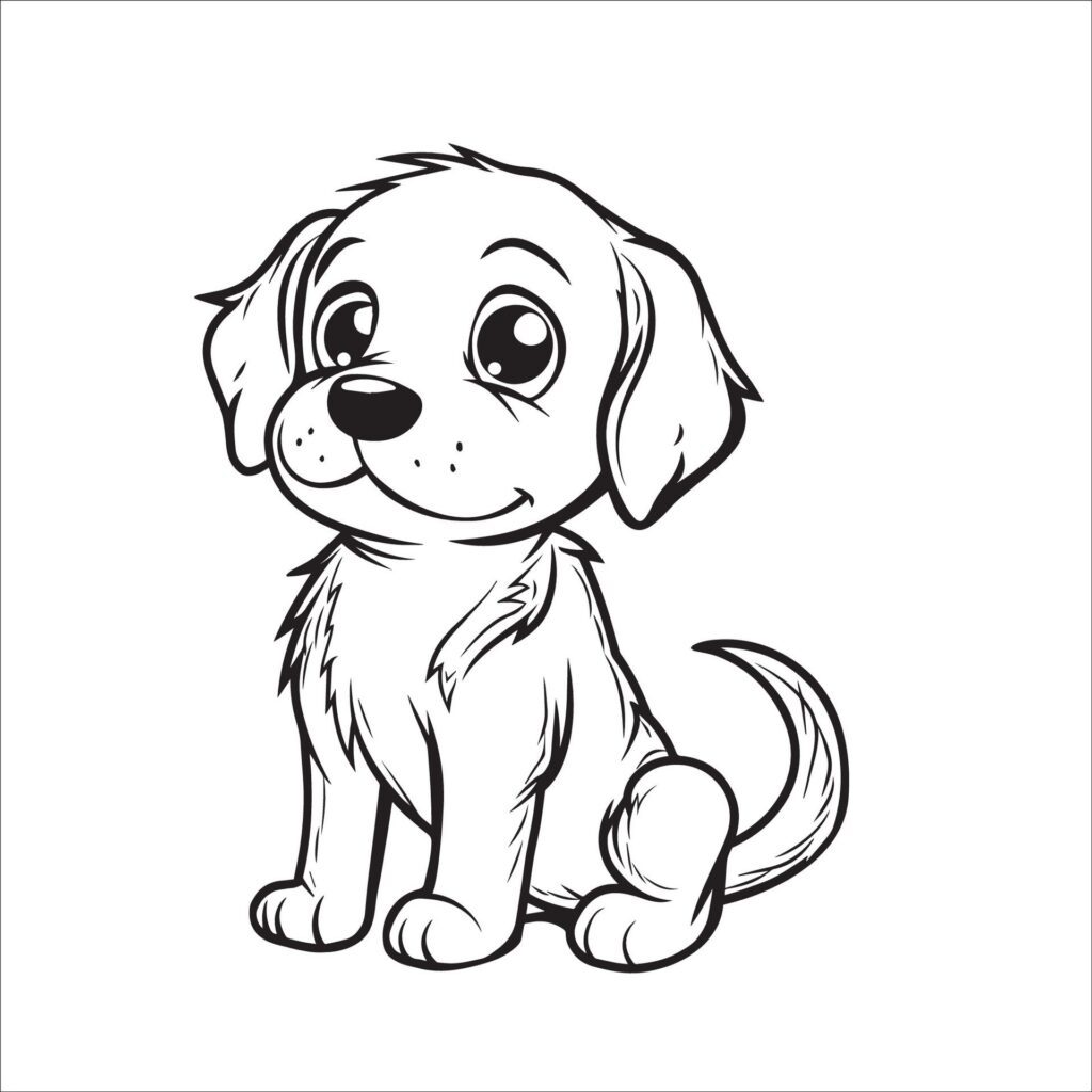 A vector illustration of a black and white Golden Retriever dog sitting Free Vector