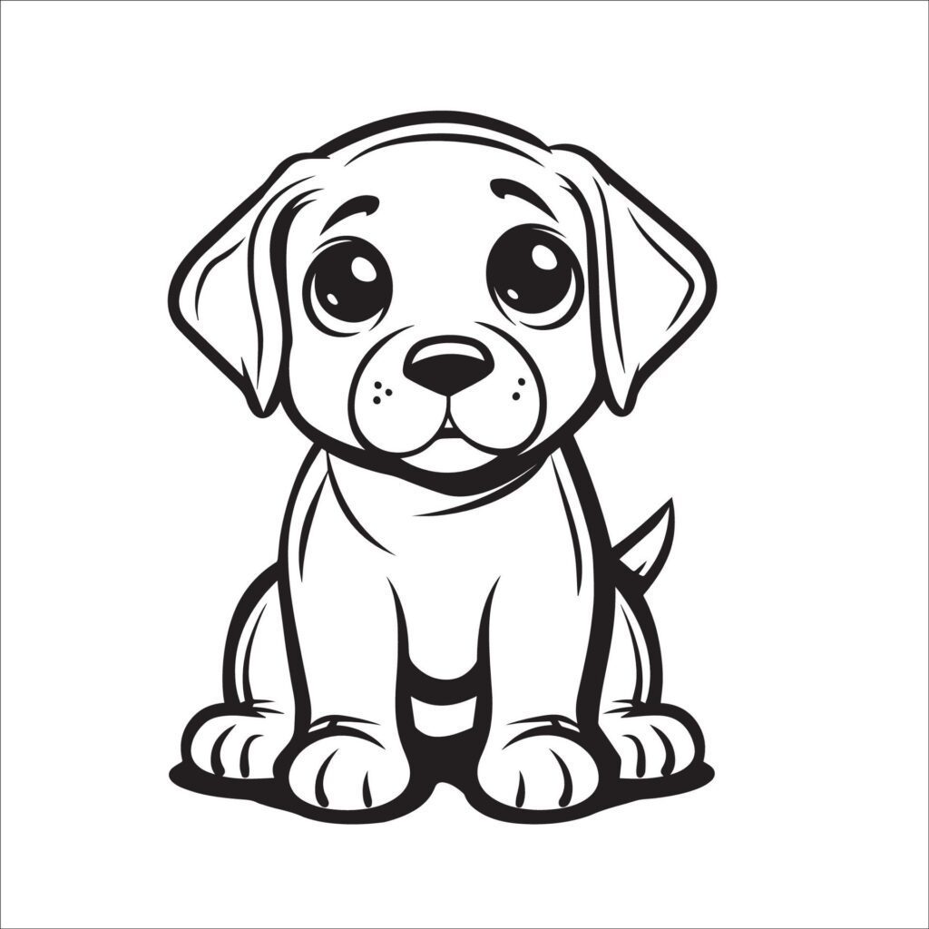 A vector illustration of a black and white Labrador Retriever dog sitting Free Vector