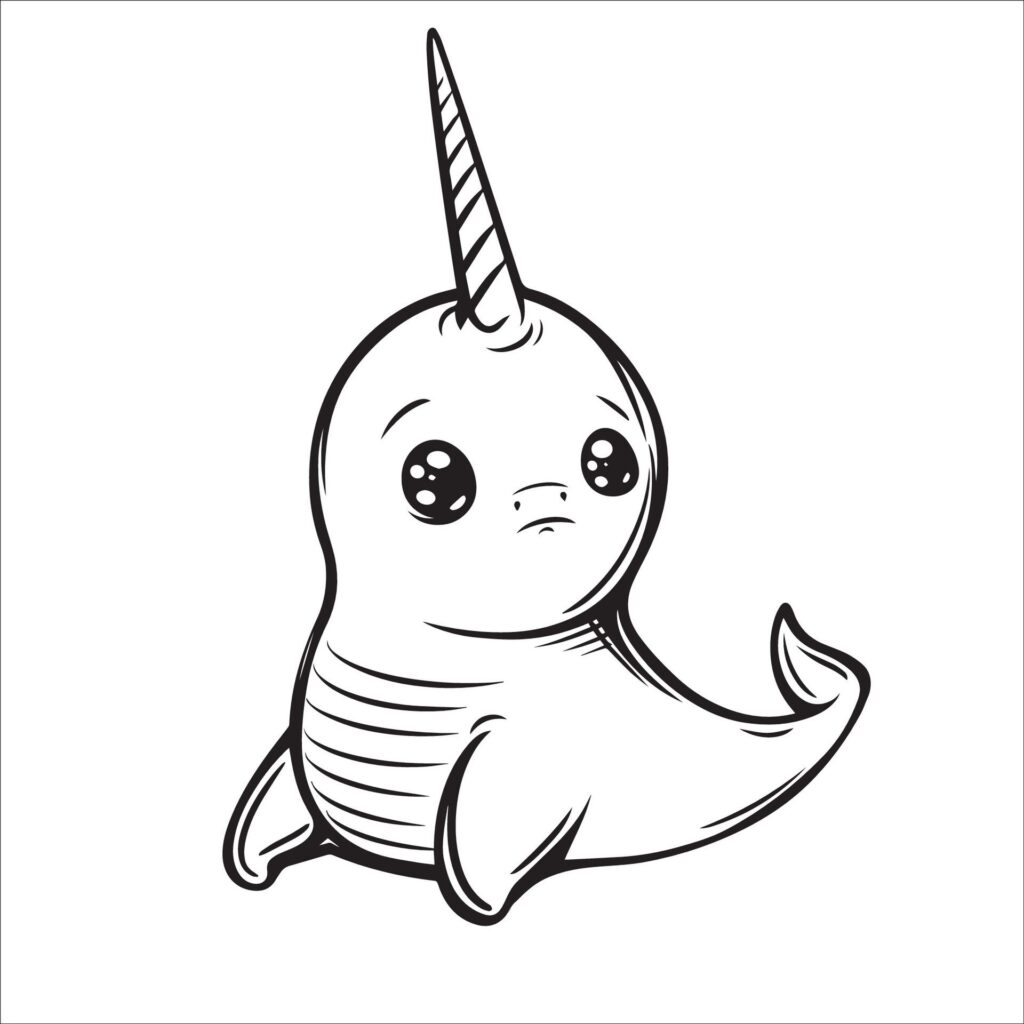 A vector illustration of a black and white Narwhal sitting Free Vector