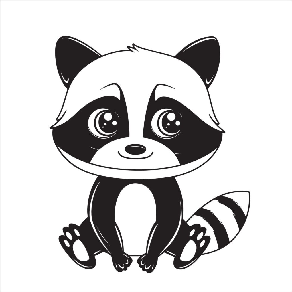 A vector illustration of a black and white Raccoon sitting Free Vector