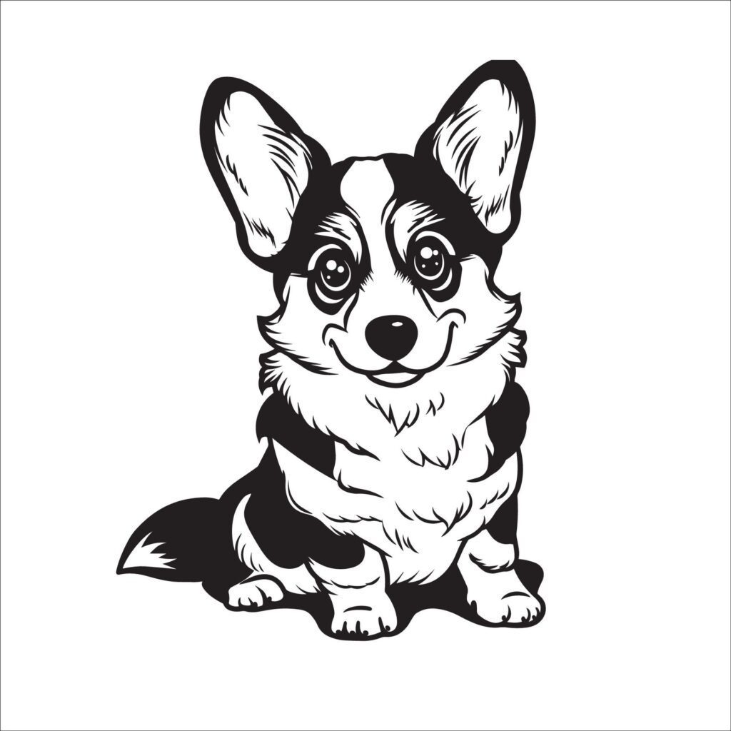 A vector illustration of a black and white Welsh Corgi dog sitting Free Vector