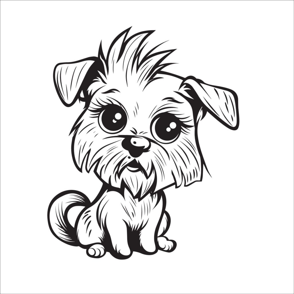 A vector illustration of a black and white Yorkshire Terrier dog sitting Free Vector