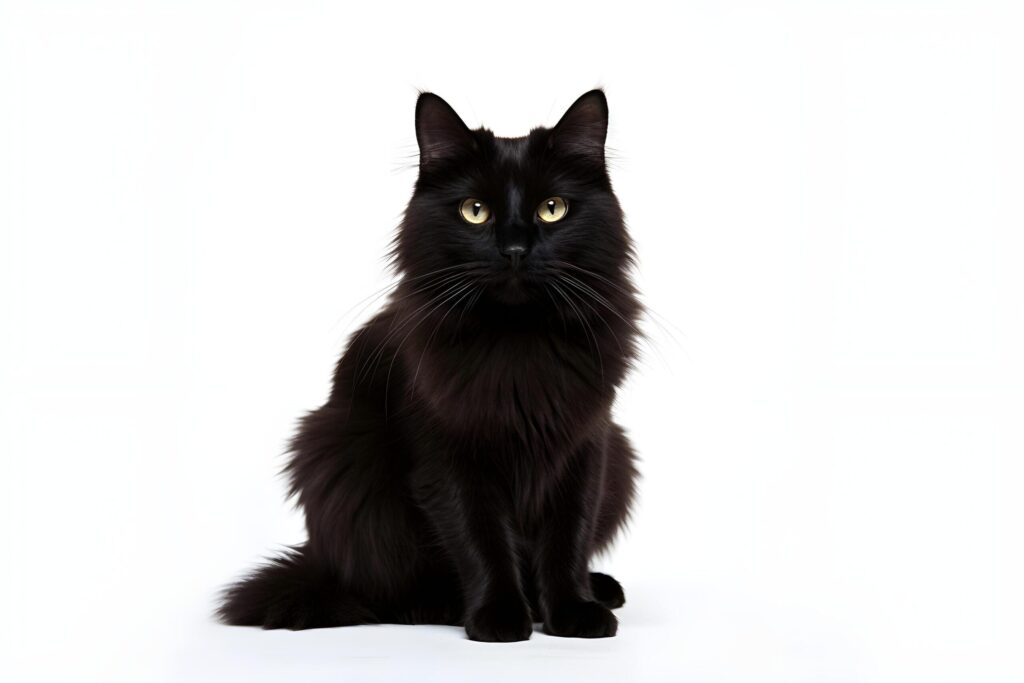 a kitten is looking up at the camera with plain background Free Photo